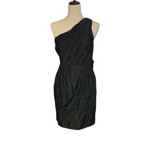 Carmen Marc valvo‎ cocktail dress size 6p black one shoulder sheath shimmer
